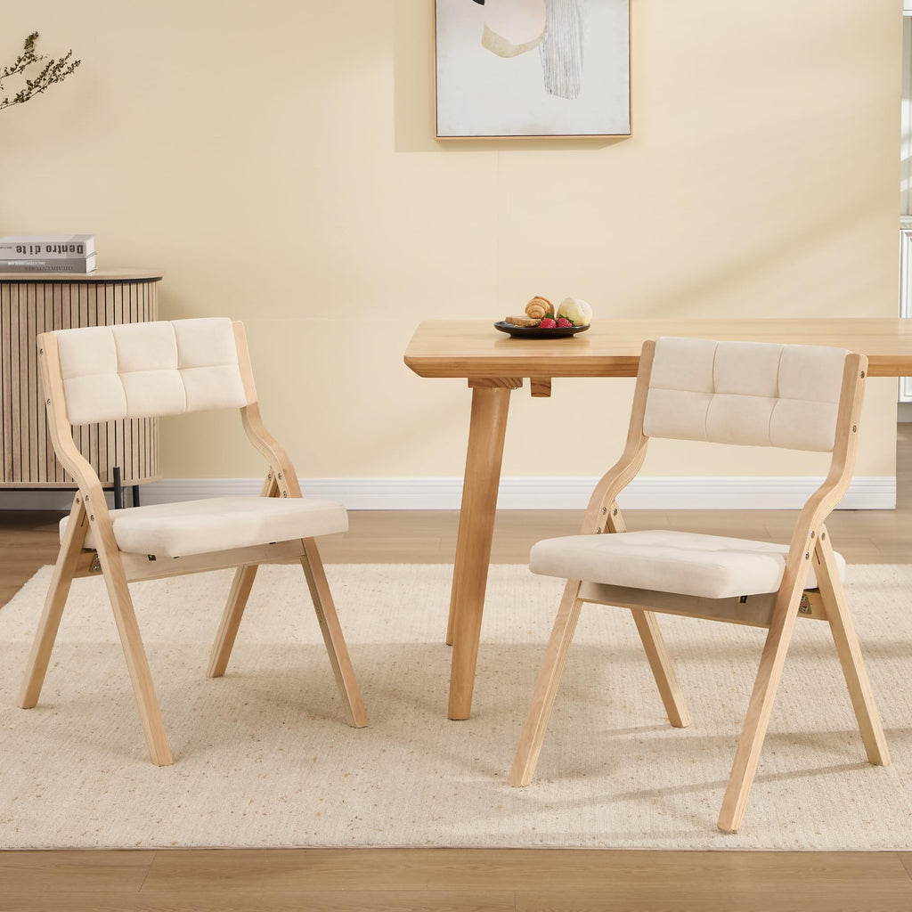 Folding Dining Chairs with Cushion Set of 2, Padded Foldable Dining Chairs, Portable Wooden Folding Chairs with Seat s