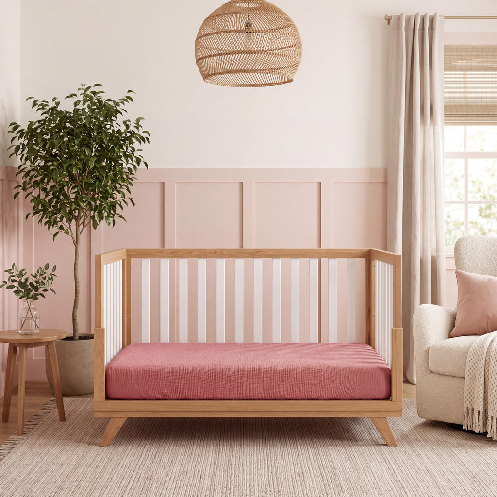 100% Muslin Crib Fitted Sheet 2 Pack, Dusty Rose and Blush - 100% Cotton, Soft & Breathable Crib Sheets for Toddler