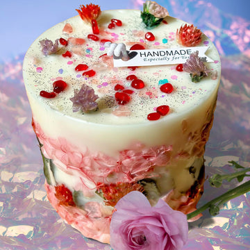 Botanical Crystal Candle, Organic Natural Dried Flowers, Aromatherapy, Gardenia Scented Fragrance