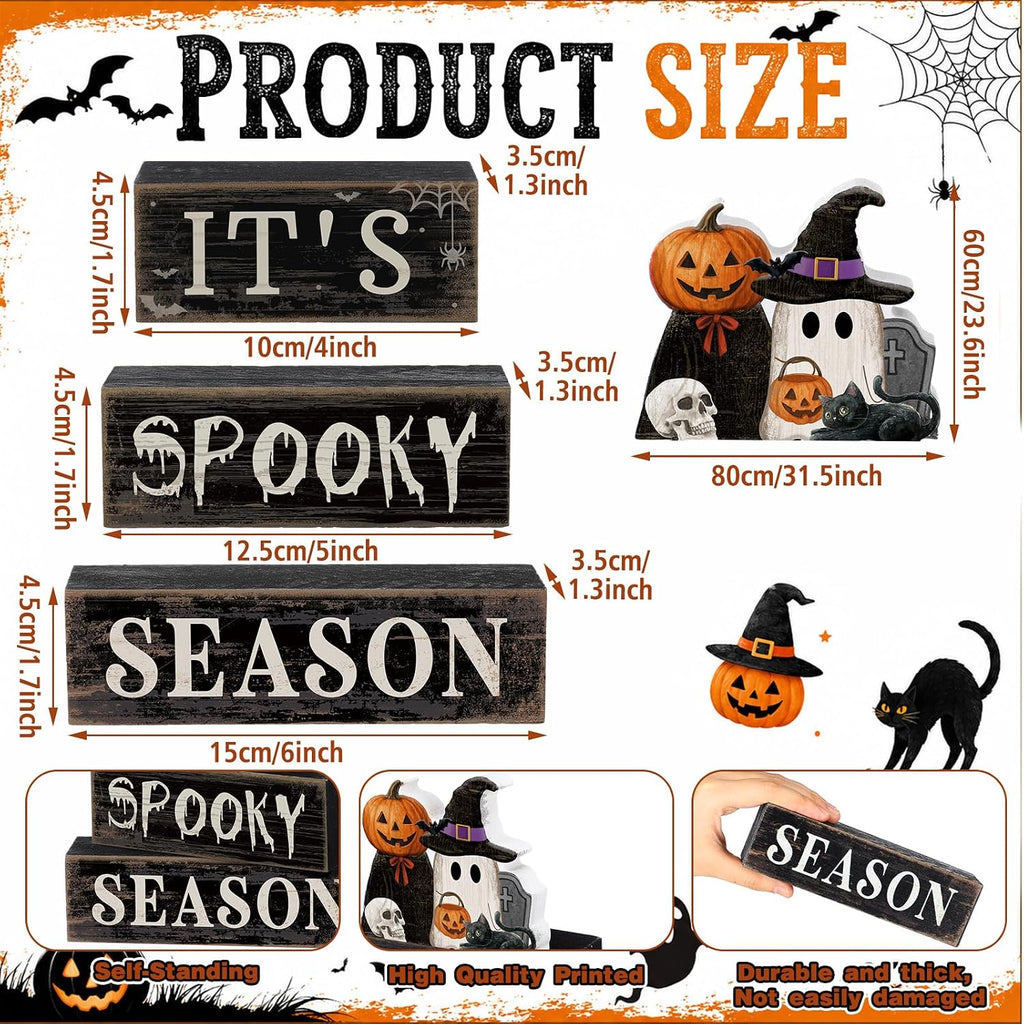 Halloween Table Decor Pumpkin Ghost Wood Stacked Block Decor - Set of 4