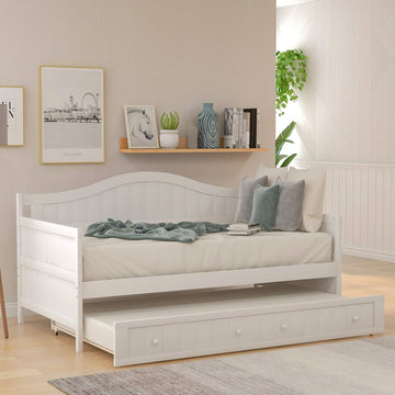 Classic Wood Daybed with Trundle Sofa Bed Living Room, No Box Spring Needed White