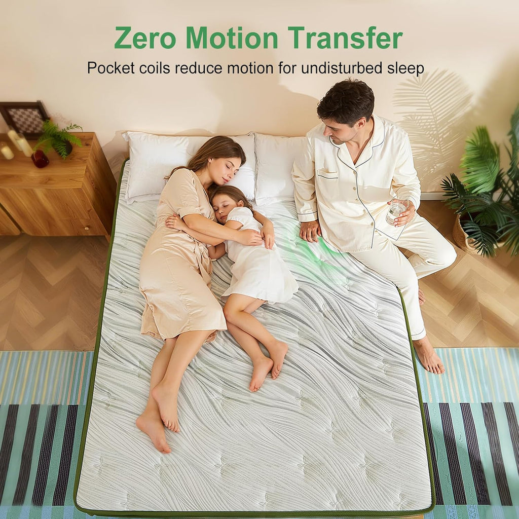 Full XL Mattress 14 Inch, Hybrid Full XL Memory Foam Mattress Medium Firm with 7-Zone Pocketed Coils for Back Pain