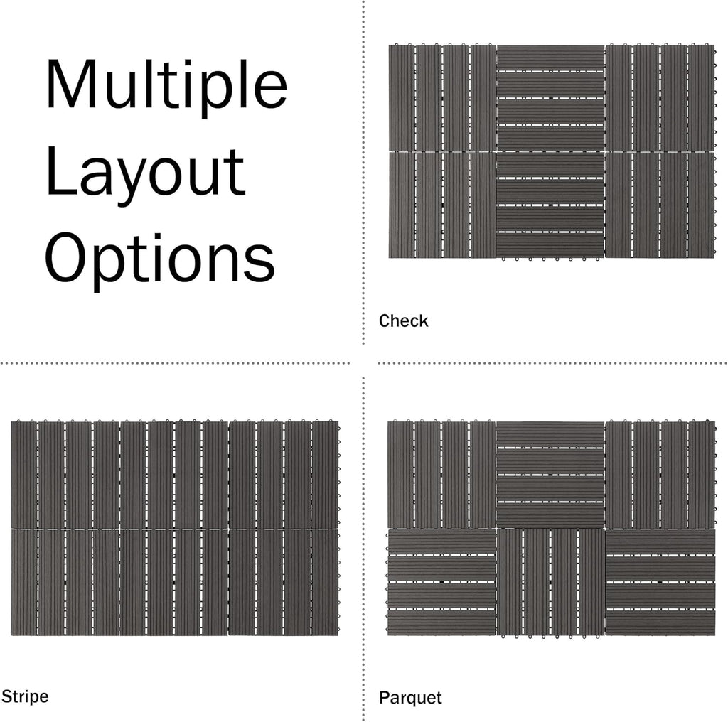 Interlocking Deck Tiles - 6-Pack 11.6-in Wood Plastic Composite All-Weather Outdoor Flooring Balcony Poolside or Patio