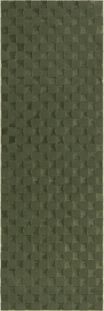 Alaiya Green Checkered Washable Runner Rug, 2' x 8'