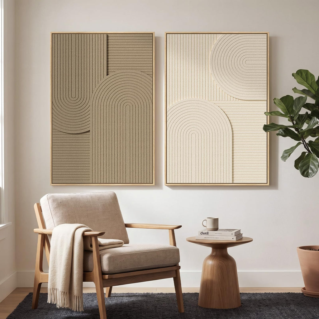 Large Framed Brown Abstract Wall Art, Neutral 3D Artwork