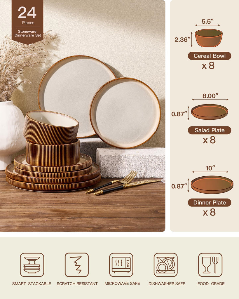 Stoneware Dinnerware Sets, Reactive Glaze Dishes Set for 8