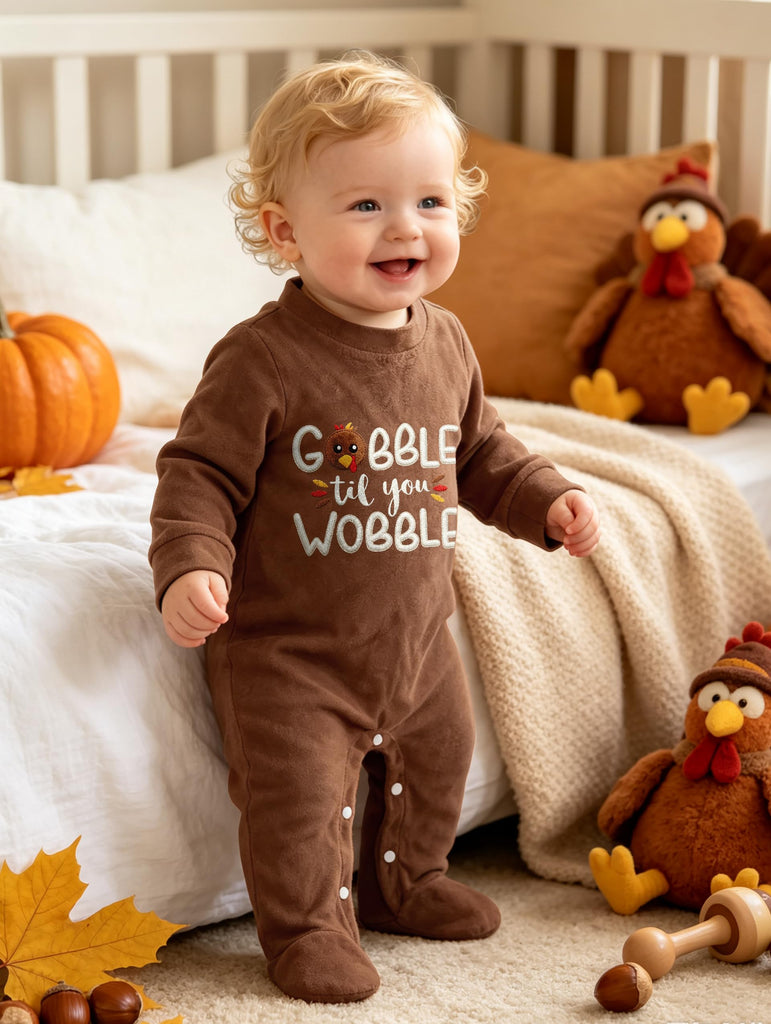 Thanksgiving Baby Girl Boy Outfit, Brown Romper