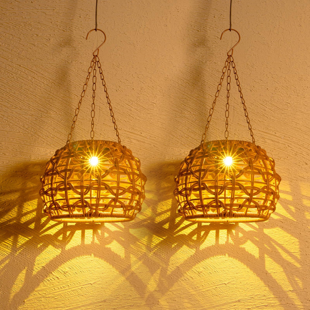 Hanging Solar Lanterns Outdoor Waterproof 2 Pack, Solar Chandelier Outdoor Hanging Lights for Outside Tree, 7.25in