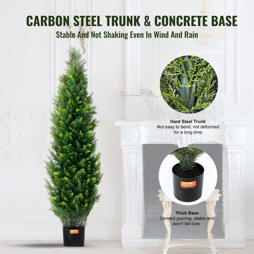 Artificial Cedar Topiary Tree, 48 inch Tall (2 Pieces), with Extra Leaves & Pot Faux Evergreen Fake Pine Cypress