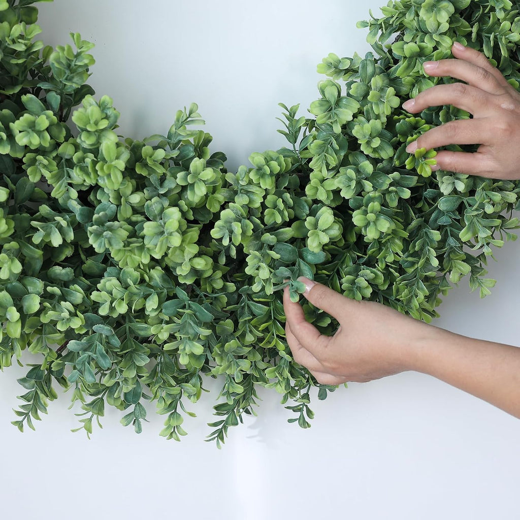 32" Artificial Boxwood Wreath Fake Plant for Front Door Decor (Green)