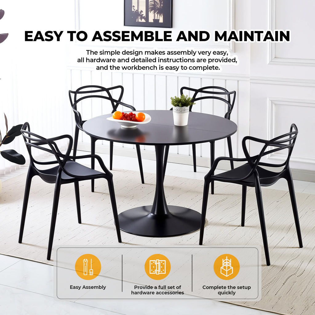 42" Round Tulip Table with Thickened Tabletop & Metal Pedestal