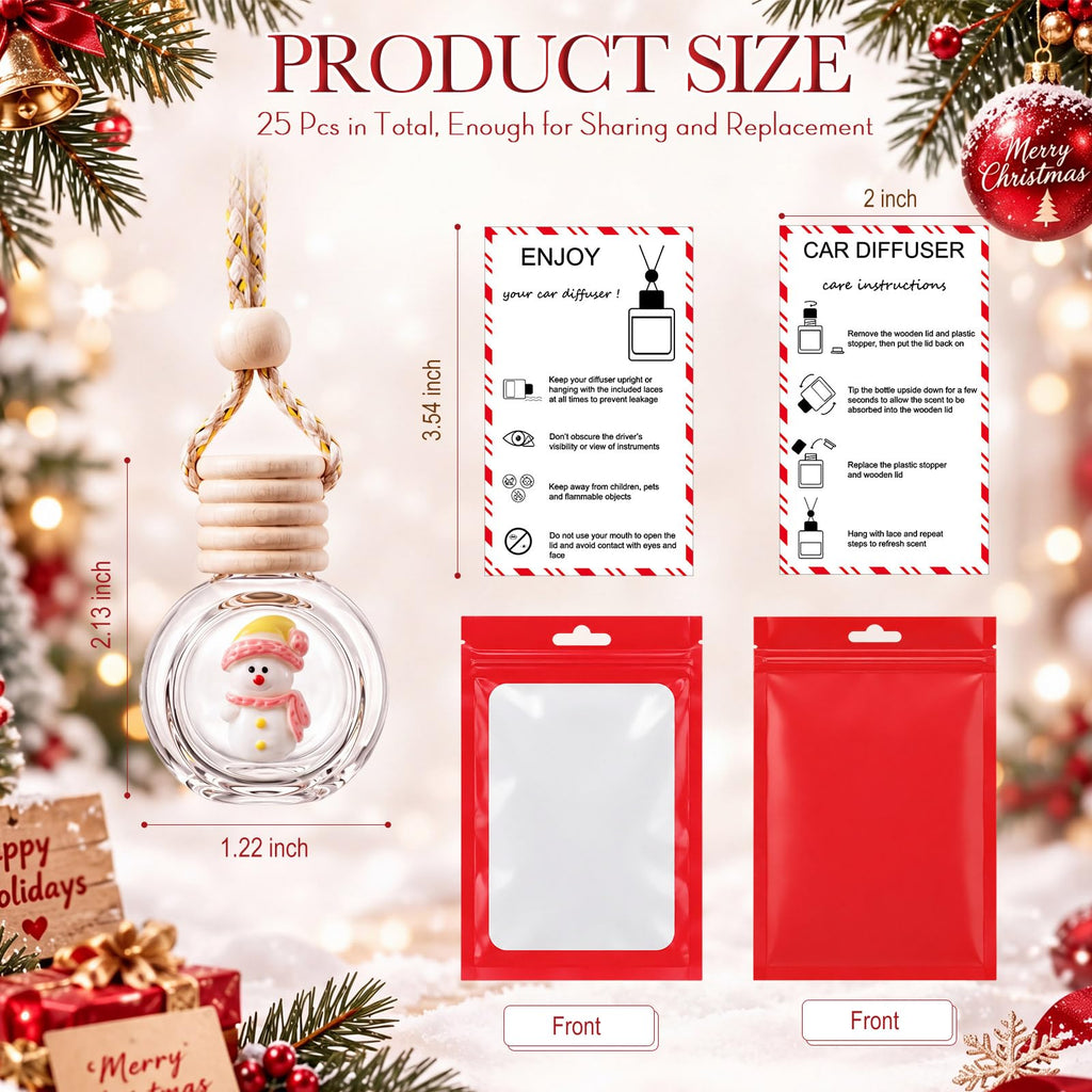 100 Sets Christmas Car Empty Air Diffuser Bottles with Card and Bag