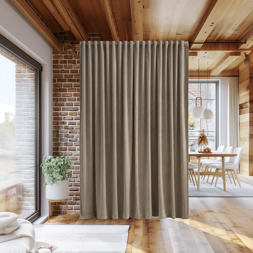 Back Tab Camel Beige Curtains 108 inches Long, Extra Wide Soft Velvet Thermal Insulated Privacy Window Drapes