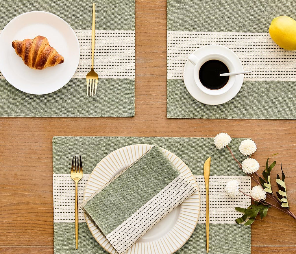 Linen Placemats, 12 x 18 Inch Placemats, Farmhouse Macrame Place Mats Table and Heat Resistant-Hemstitch - Set of 6