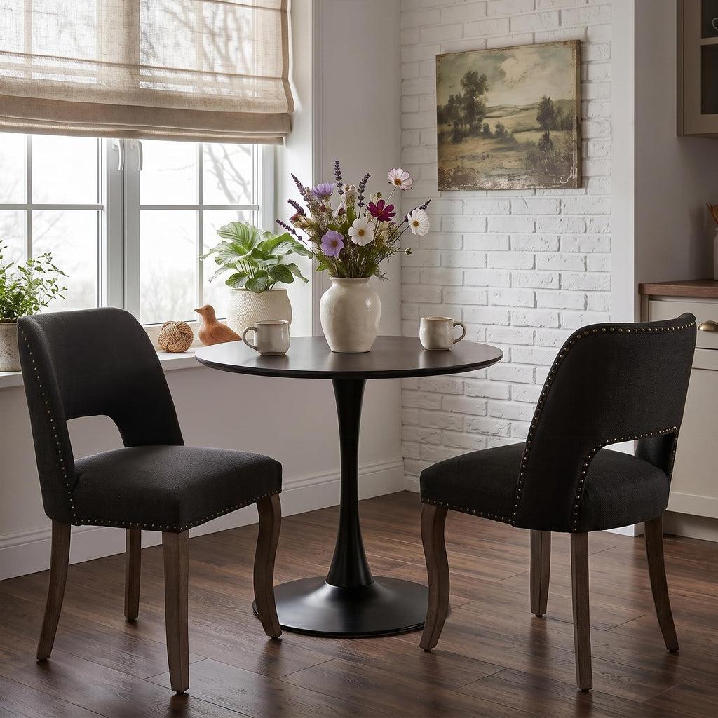 31.5" Small Round Kitchen Table Set for 2 with Velvet Upholstered Chairs