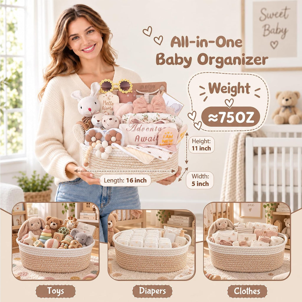 Ultimate Baby Girl Gift Basket, Aesthetic Boho Chic Newborn Essentials, Premium All-in-One Baby Shower Gifts