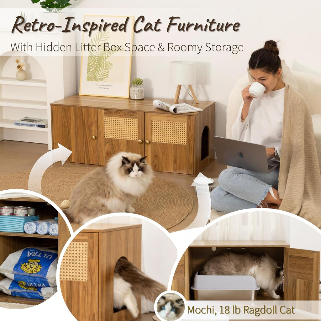 Cat Litter Box Enclosure Furniture with Storage, 42.5"L x 18.5"W x 16.9"H