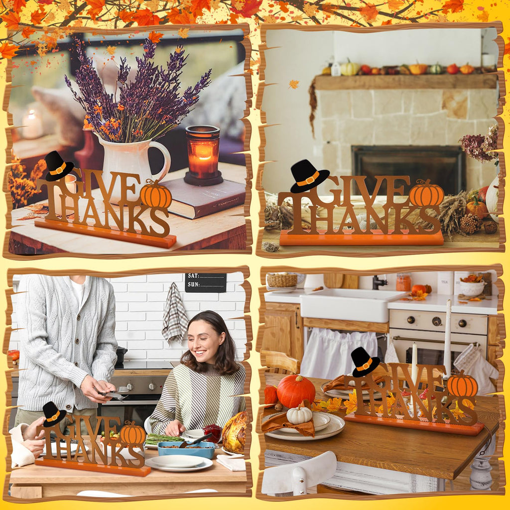 Happy Thanksgiving Table Sign Give Thanks Fall Decor