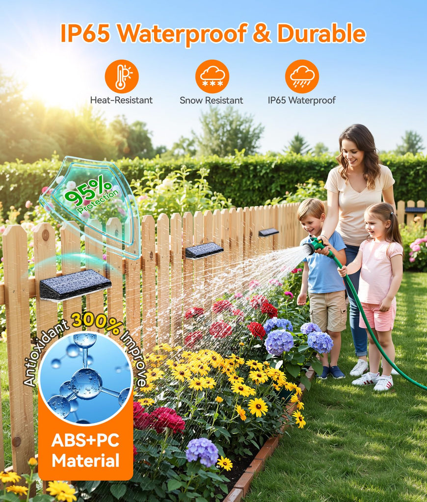 Solar Fence Lights Outdoor Waterproof, 12 Pack Warm White & 9 Fixed Colors & Color Changing Fence Lights Solar