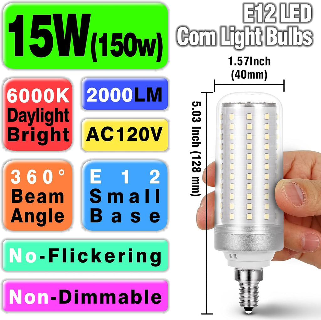 E12 LED 150w Replacement Bulbs C7 2200lm,6000K Daylight Bright