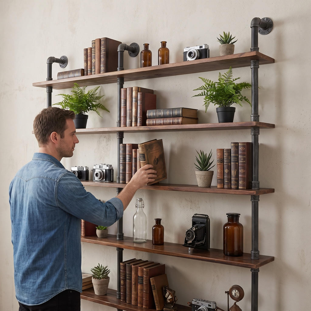 Retro Wall Mounted Pipe Shelf 36inch Width Farmhouse 6 Layers Storage Organizer Bathroom Office Home Decor Industrial