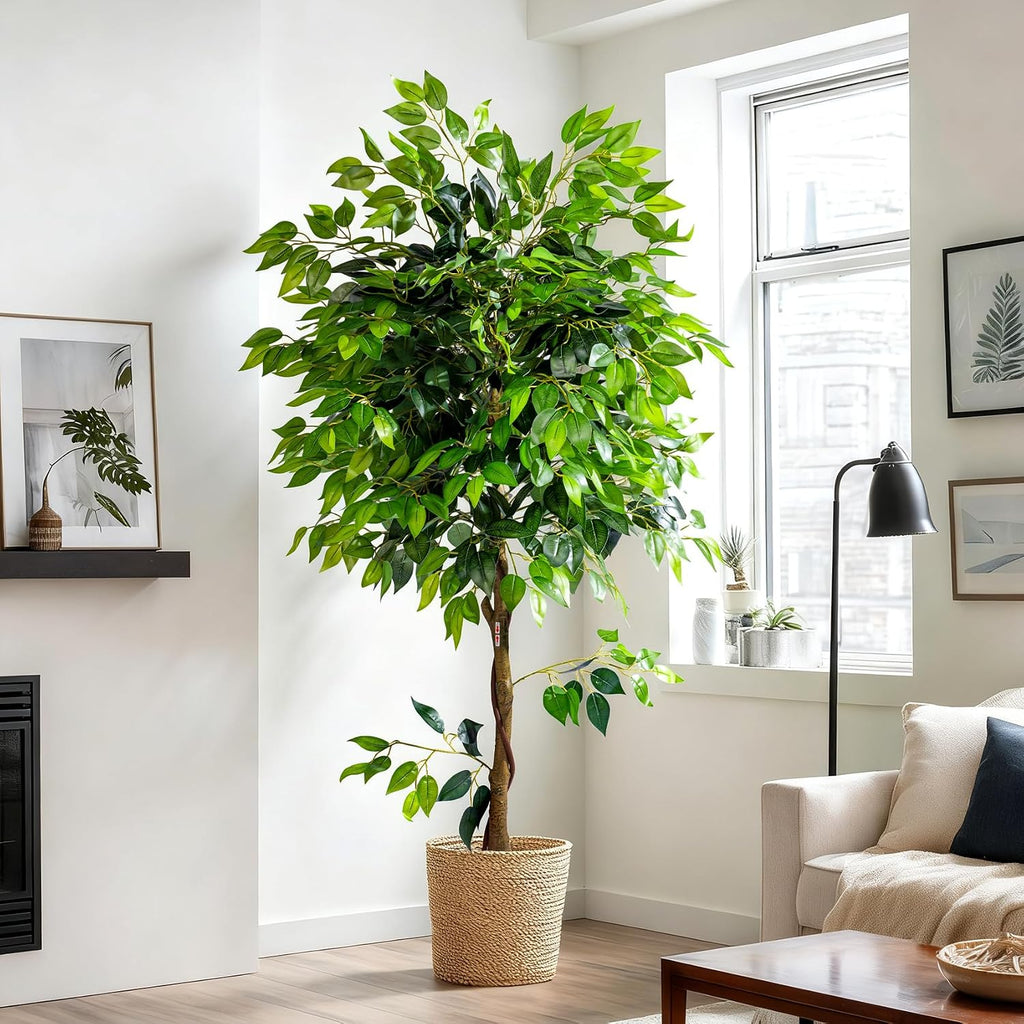 6ft Artificial Ficus Tree Decor, Faux Silk Plants Faux Plant Fake Silk Trees with Pot House Living Room Office Garden