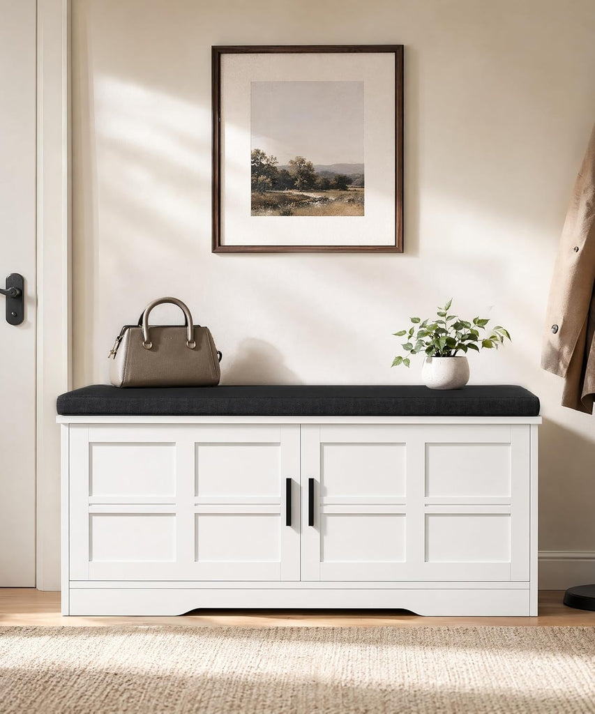 Shoe Bench with Storage, 39.4" Entryway Bench with Padded Cushion, 2-Tier Shoe Cabinet Bench with Adjustable Shelves