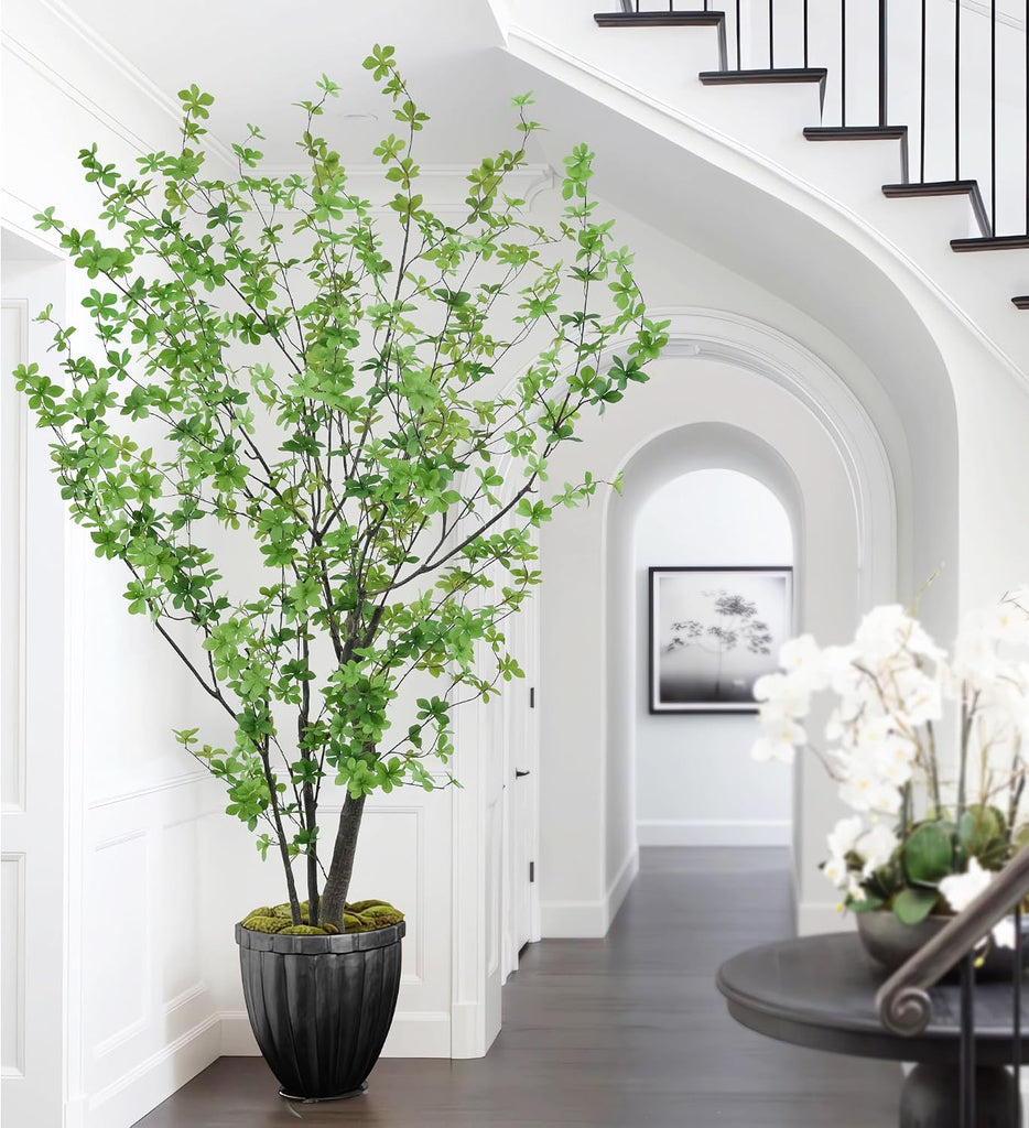 Enkianthus Tree 8ft Tall Faux Tree with Large Trunks and Realistic Leaves, Fake Enkianthus Tree Floor Potted