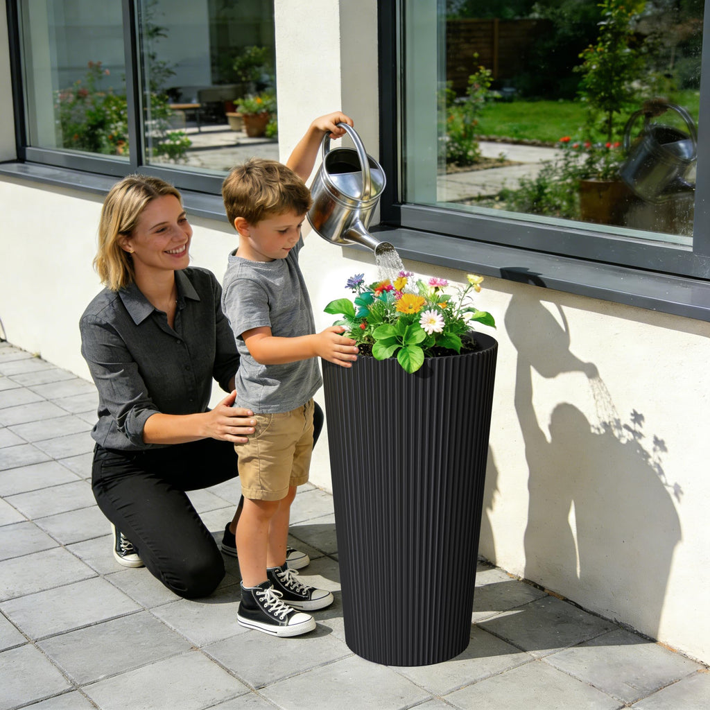 24" Tall Planters for Outdoor Plants Set of 2 - Round Black