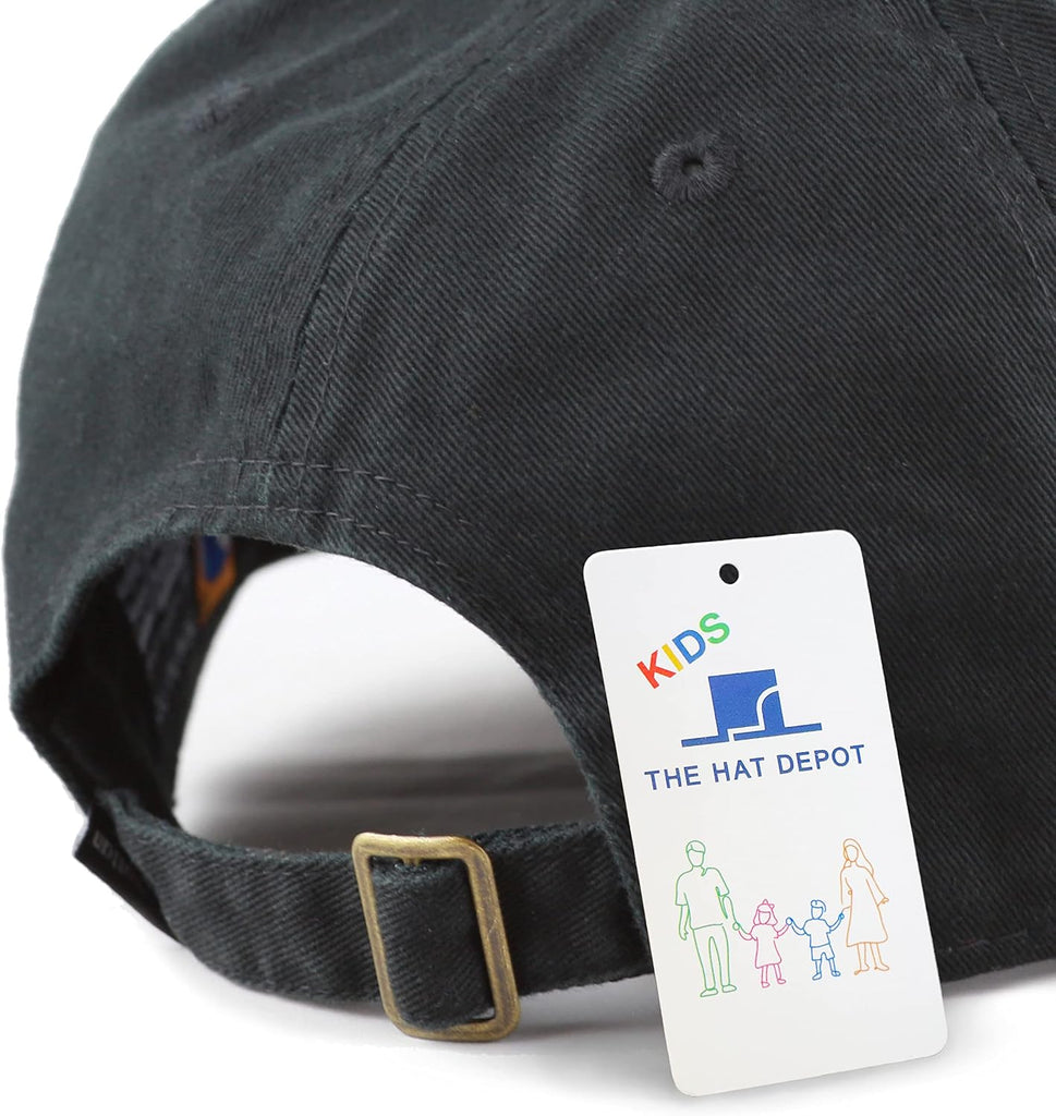 Kids Washed Low Profile Cotton and Denim UPF 50+ Plain Baseball Cap Hat