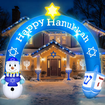 8 FT Hanukkah Inflatable Arch with Snowmen & Dreidel Decorations Outdoor