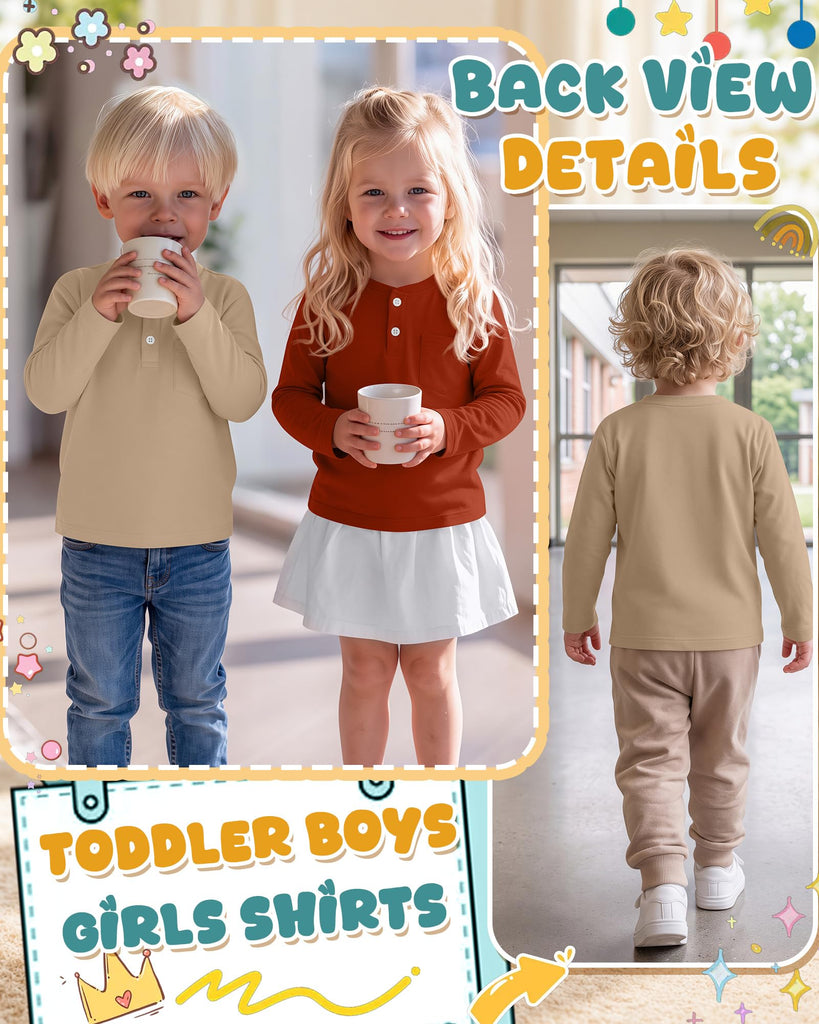 2 Pack Toddler Boys Cotton Long Sleeve Henley Top 2Color