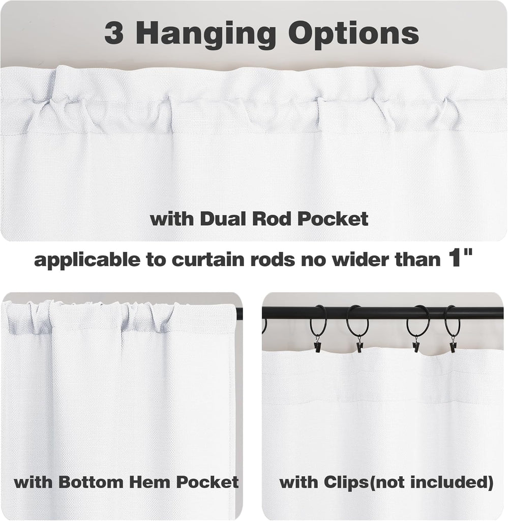 2 Panels White Curtains 24 Inch Length Tier Curtain