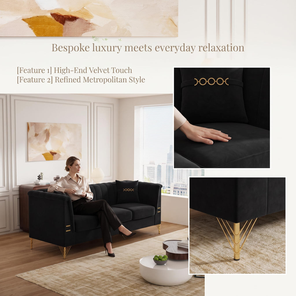 83" Oversized 3 Seater Sofa, Couch with Metal Legs, Black