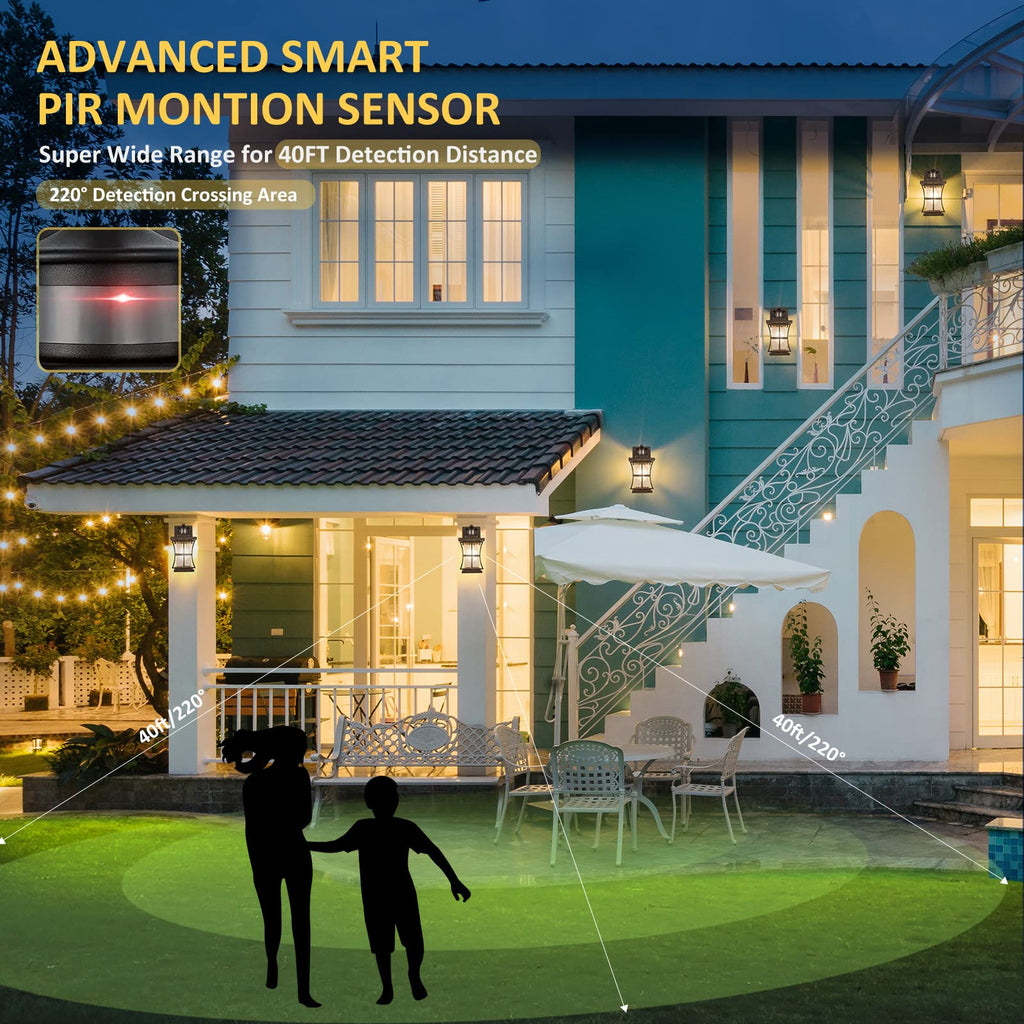 2 Packs Motion Sensor Outdoor Wall Lights - Upgrade Dusk to Dawn Porch Lighting, LED Exterior Lantern Fixture Wall