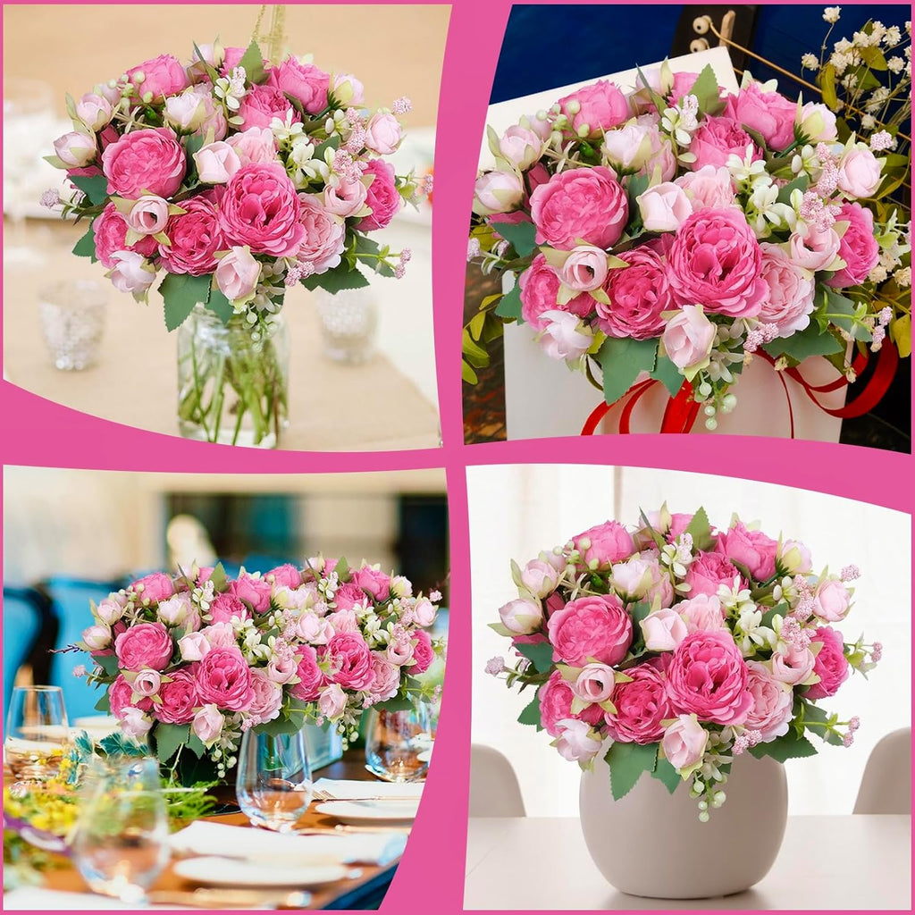 Peonies Artificial Flowers, Pink Flowers for Centerpieces - Set of 6