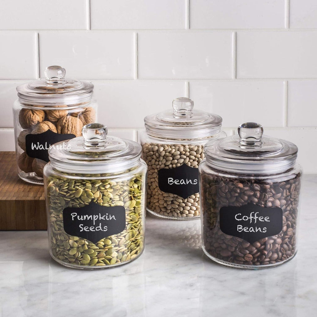 Gallon Glass Cookie Jars + Labels & Marker Canister Sets Counter with Airtight Lids, Sugar Packet - Set of 2