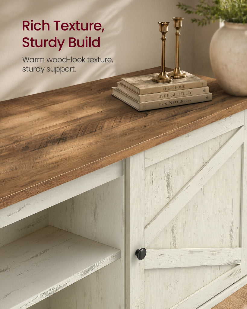 Farmhouse TV Stand for 80'' TV, Media Console, Sliding Barn Doors