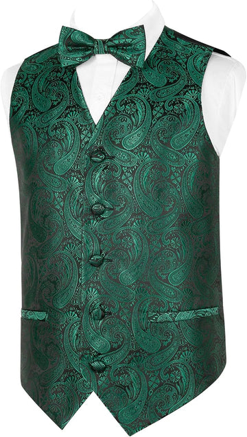 Boys 2pcs Jacquard Bow Tie Paisley Dress Suit Vest Set