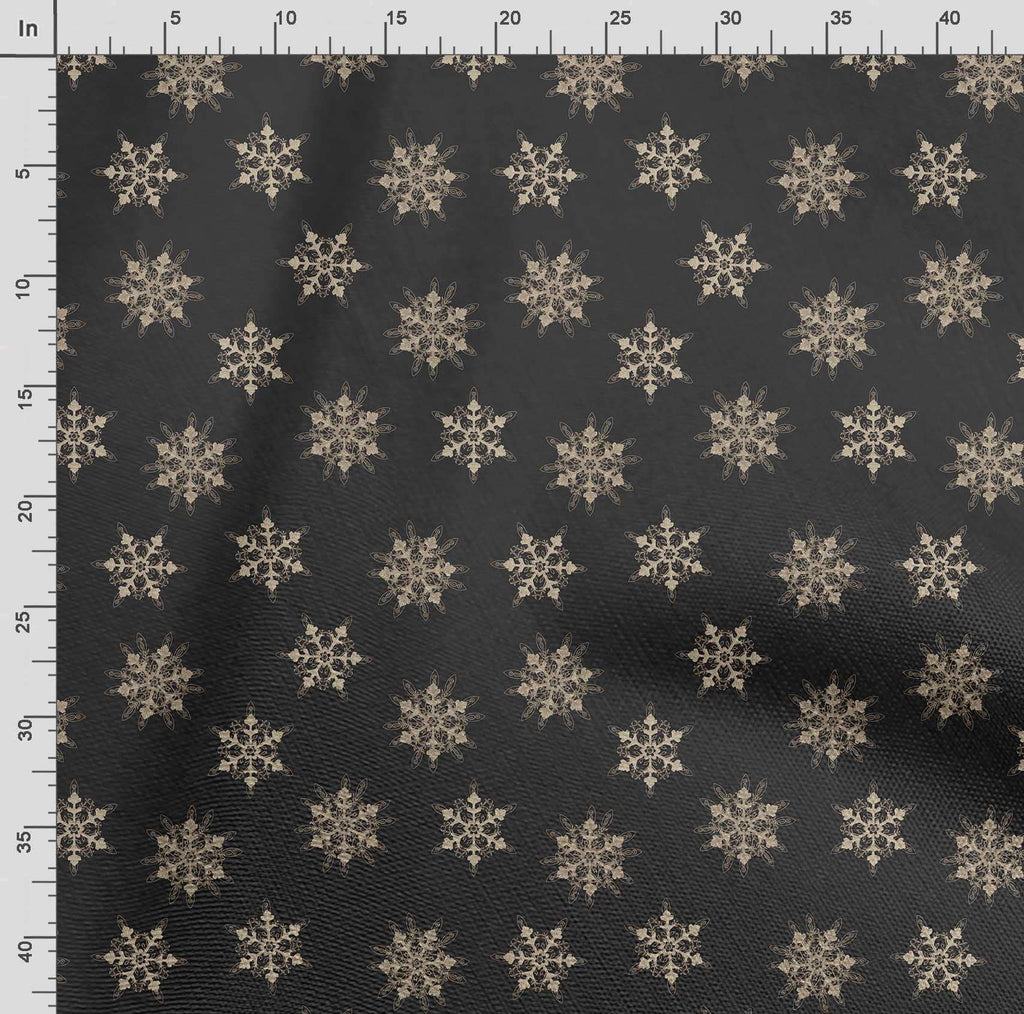42" Wide Printed Pure Silk Fabric by - Star Print - Dark Gray - Premium-Feel Silk for Sarees, Scarves, Ethnic Wear