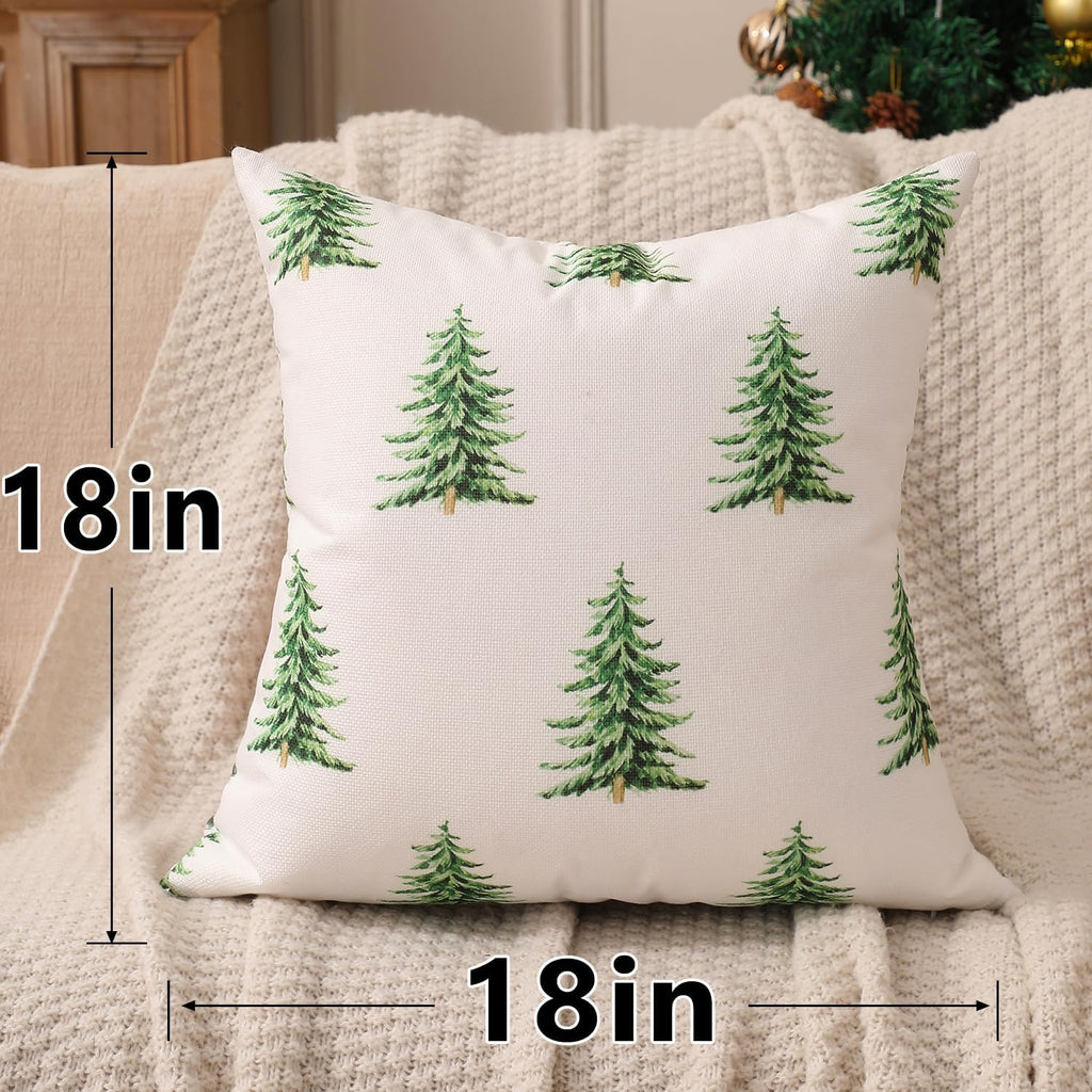 Double-Sided Print Christmas Pillow Covers 18"x18", 8 Cute Christmas Patterns, Tree, Merry Christmas, Truck - Set of 4