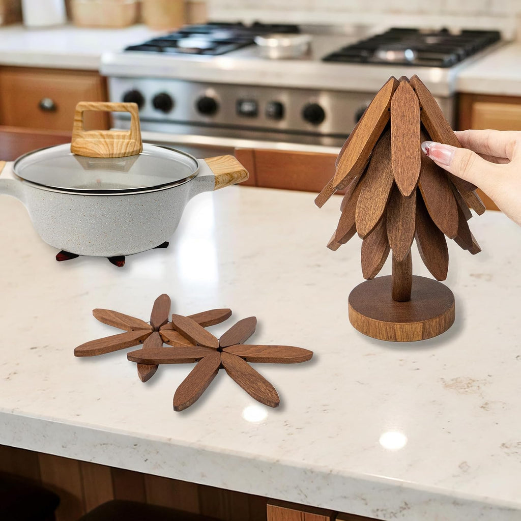 Wooden Tree-Shaped Trivets Set for Coffee Table, Kitchen - Set of 4