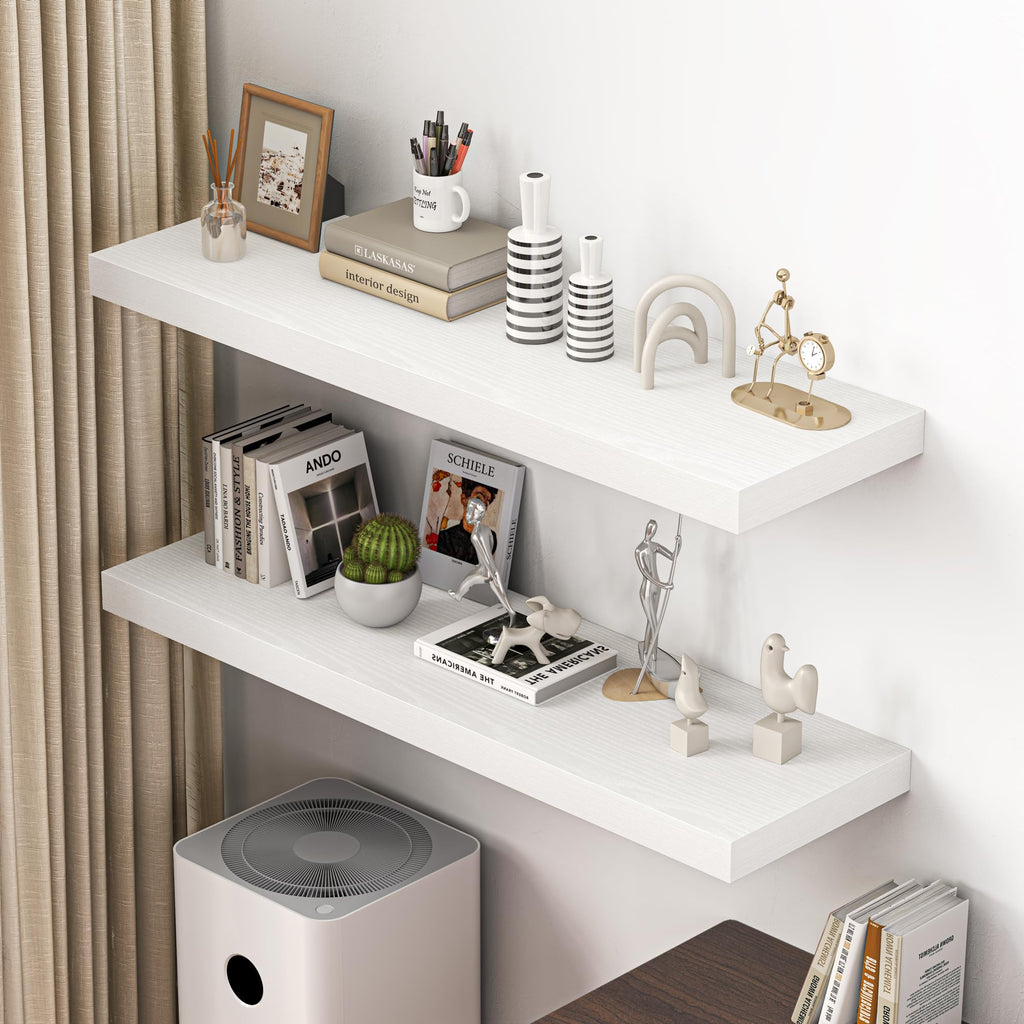 48" Floating Shelves for Wall, 12" Deep Thicker White Floating Shelves, Wall-Mounted Shelves - Set of 2
