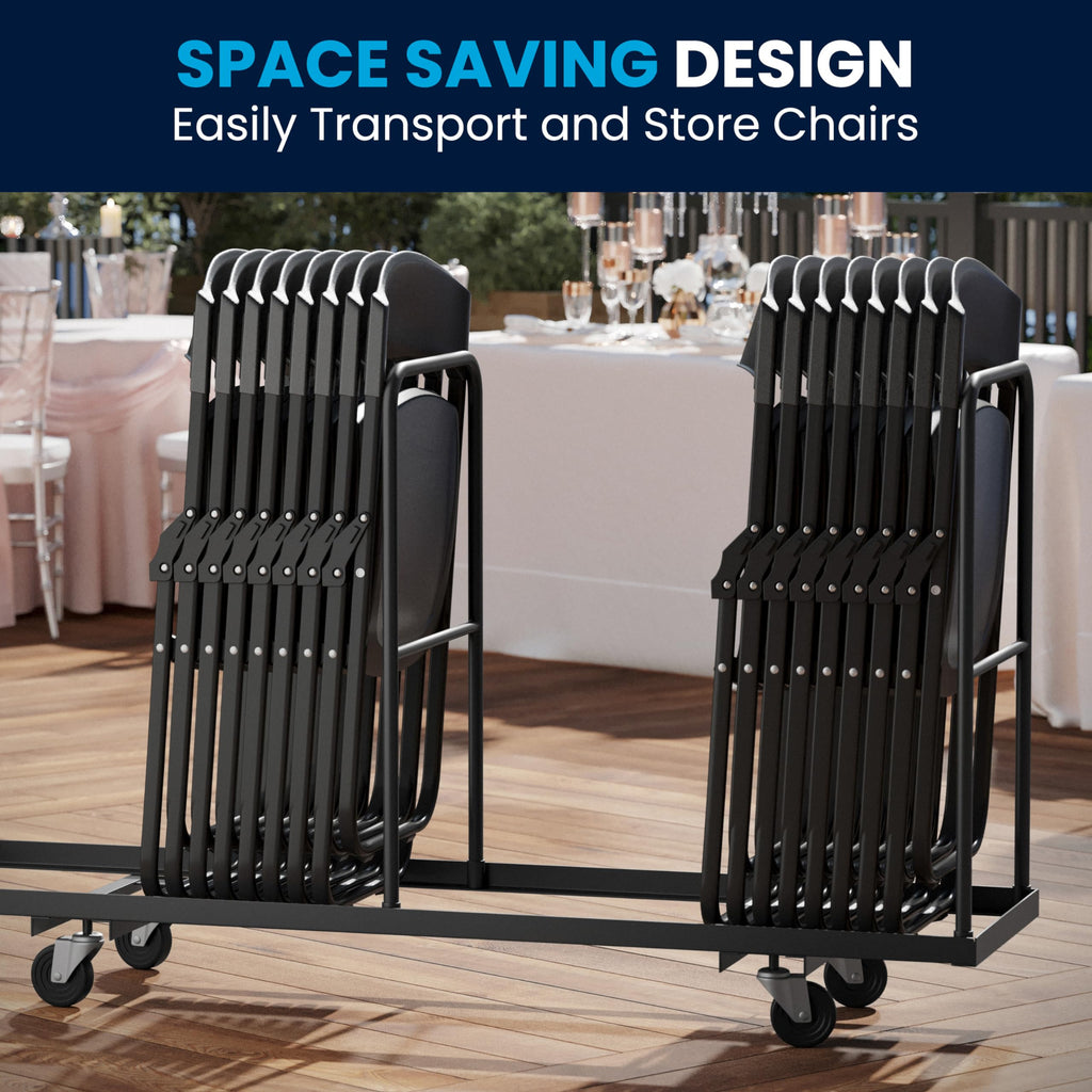 Series 500 lb. Capacity Heavy Duty Black Plastic Folding Chair with Built-in Ganging Brackets