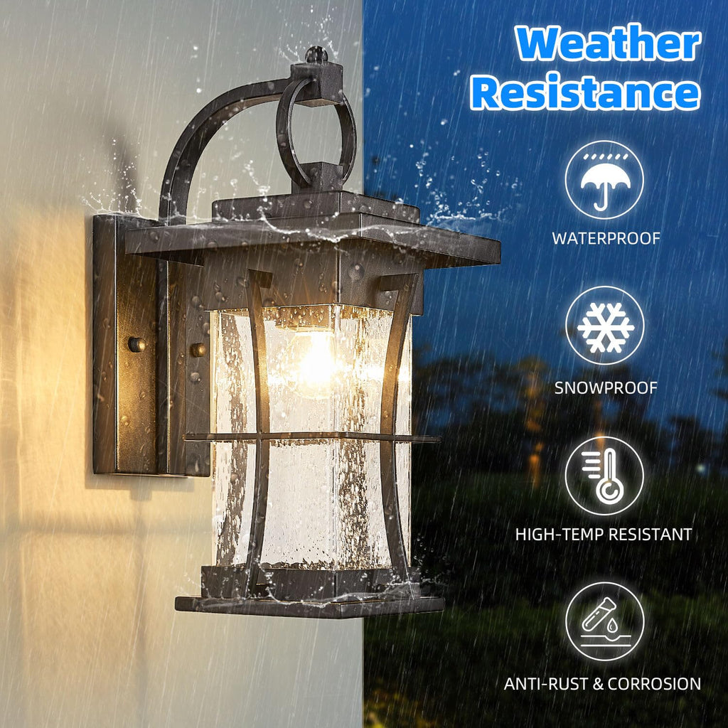 Outdoor Wall Sconces Light Fixtures Exterior Wall Lantern Outside House Lamps Waterproof Black Metal with Clear