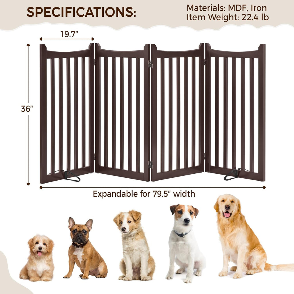36in 4-Panel Wooden Freestanding Pet Gate for Indoors Espresso
