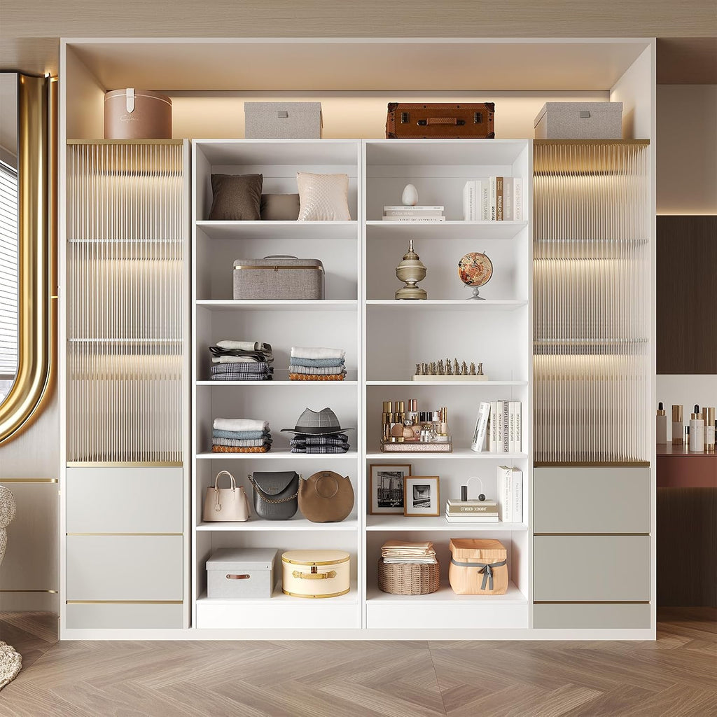 50'' Closet Organizer System with 10 Adjustable Shelves | Modular Closet Open Shelving 15" Deep Wooden Closet Systems