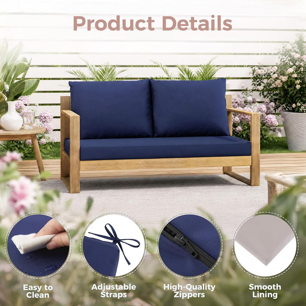 Outdoor Loveseat Cushions, 48×24×5 Inch, Waterproof, Navy Blue | Patio Loveseat Cushions for Outdoor Furniture, Fade