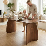 70 Inch Large Dining Table for 6-8 People, Solid Wood Kitchen Table with Curved Wooden Legs, Mid Century Modern