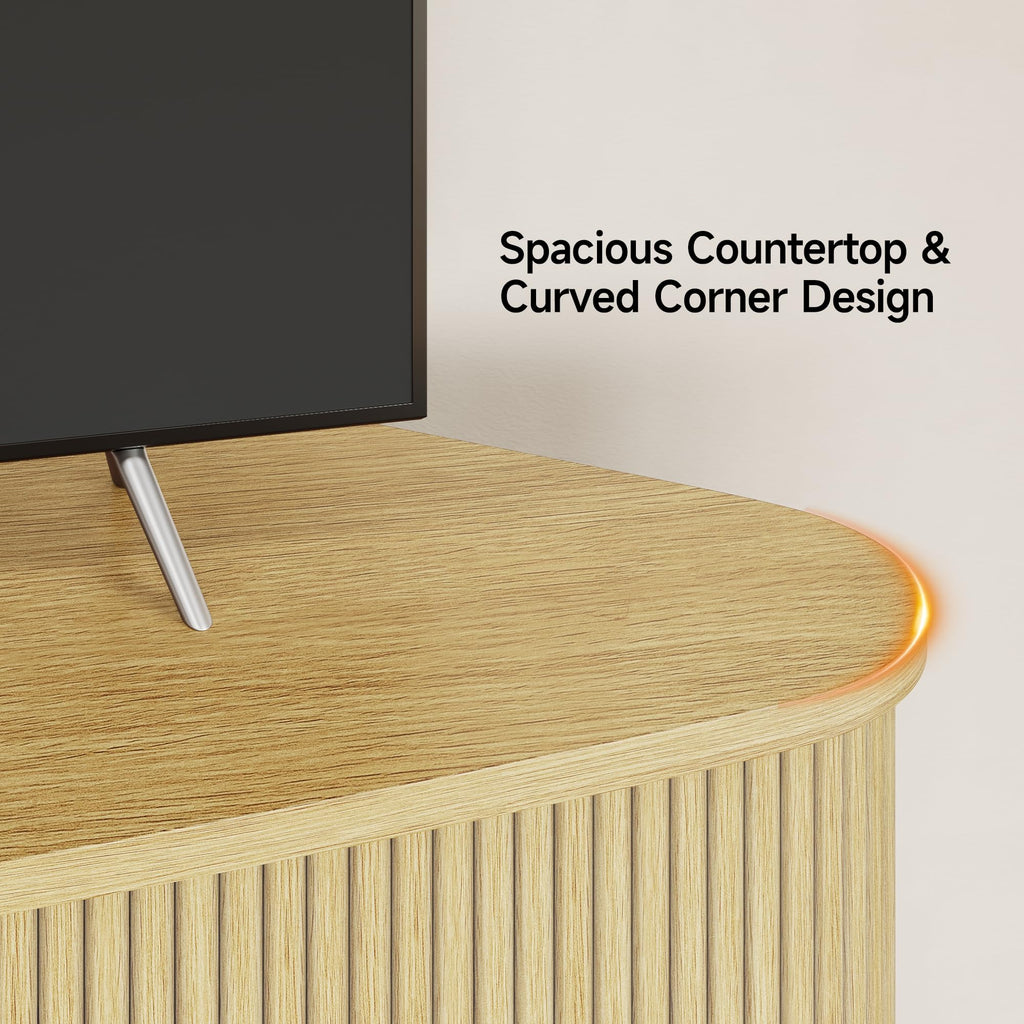 47" Corner TV Stand, Fluted TV Cabinet for 55 Inch TVs, Oak